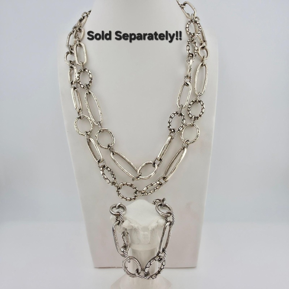 BRIGHTON 'Pebble' Long / Layer Necklace Hammered Oversized Link Silver Plate 38" - Picture 10 of 10